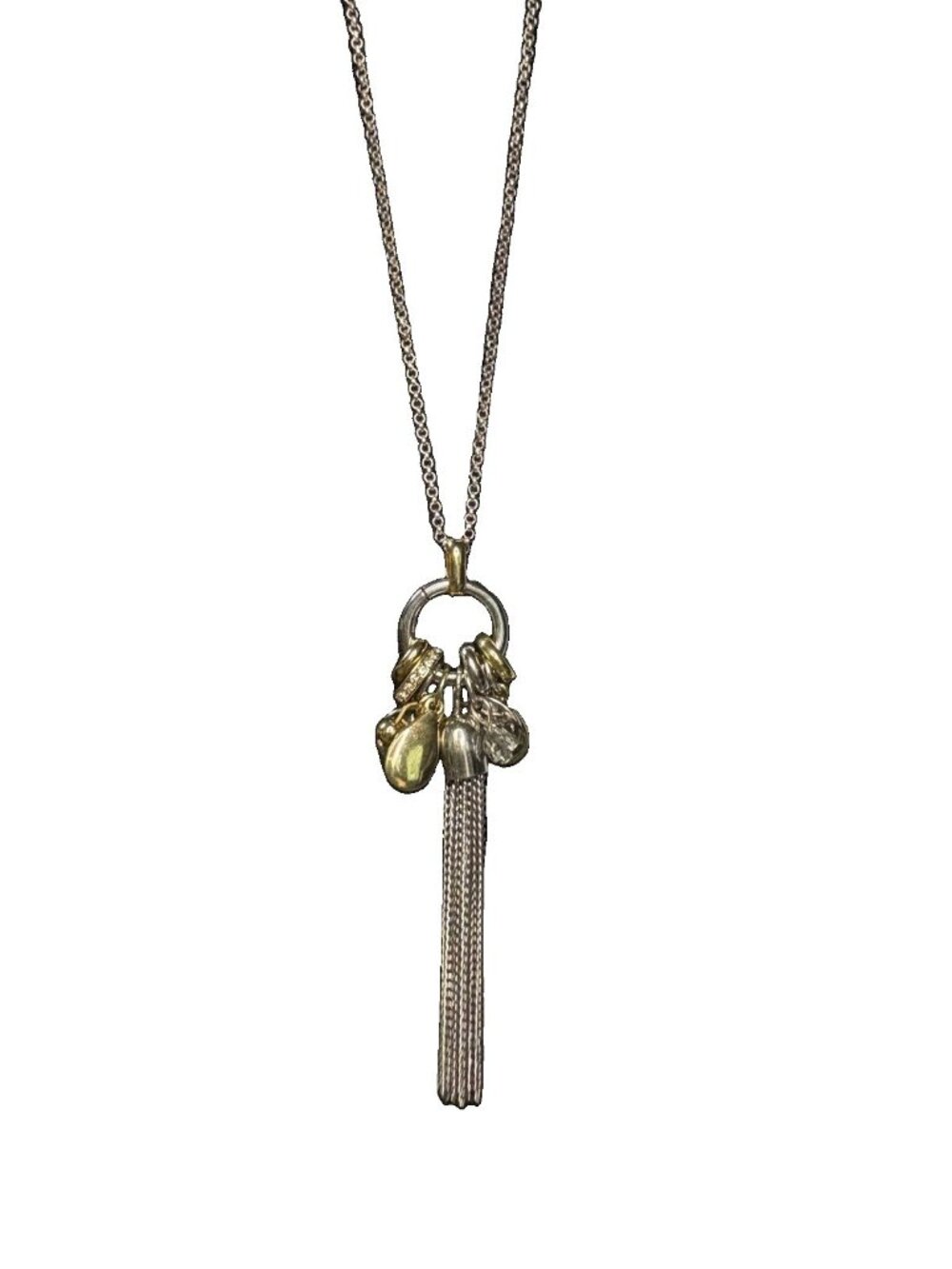 Loft Silver Tone Dainty Charm Dangle Pendant Long Tassel Necklace